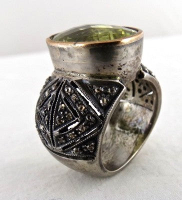 Natural Lemon Quartz Oval Gemstone & Diamond 10ct 18k Gold Sterling Silver Ring