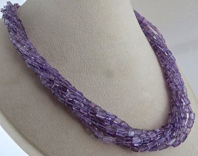 Natural Amethyst 580 Ct Tube Beads Sterling Silver Purple Necklace Fashion