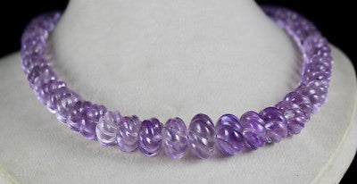Amethyst Carved Melon 713 Ct Beads Purple Gemstone Fashion Necklace