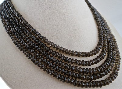 Natural Black Smoky Quartz Faceted Round 480 Ct Bead Fashion Necklace