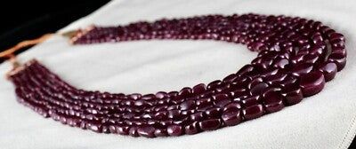 Certified Natural Untreated Ruby 782 Ct Tumble Long Beads Ladies Necklace