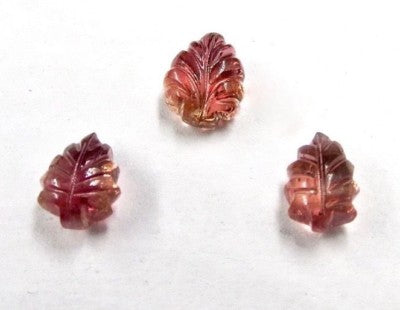 Natural Pink Tourmaline Carved Leaves 8.17 Ct Gemstone Set, Earring Pendant 3 Pc