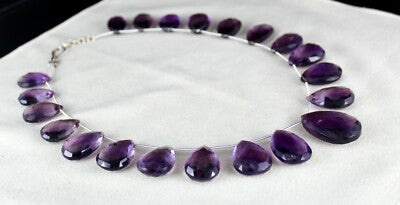 Certified Natural Amethyst Beads Tear Drops 704ct Sterling Silver Necklace 36mm