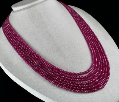 Certified Natural Ruby Beads Necklace Round 677ct 7 Line Classic Gemstone