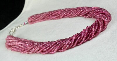 Certified Natural Pink Tourmaline 687 Ct Beads Faceted Sterling Silver Necklace