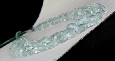 Certified Natural Blue Aquamarine Faceted Tumble Beads Necklace 1119 Ct