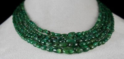 Certified Natural Old Mines Emerald 398ct Beads 5 Line Nugget Stone Necklace