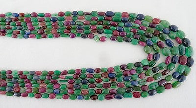 Certified Natural Emerald Ruby Sapphire 1462ct Beads Long Necklace