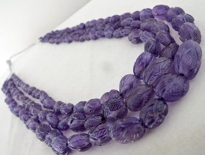 Certified Natural Amethyst 696ct Carved Bead Necklace, Antique Gemstone String