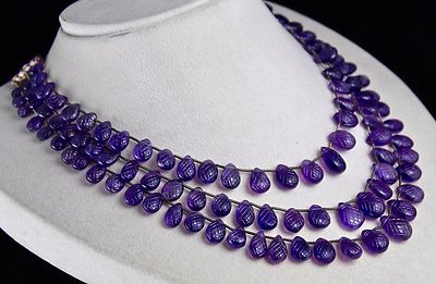 Amethyst Pear Drops Engraved Beaded Necklace 400 Ct Natural Gemstone String