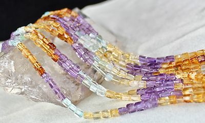 Natural Aquamarine 471ct Peridot Citrine Amethyst Square Bead Necklace