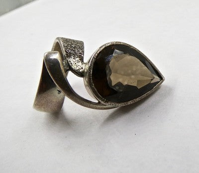 Natural Smokey Quartz 10ct Pear Cut Sterling Silver Antique Handmade Ring