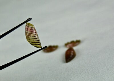 Rare Colour Natural Tourmaline Carved 4 Pcs 18.12 Ct Gemstone For Earrings