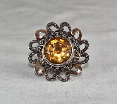 Certified Natural Yellow Citrine 10ct Diamond 18k Gold Ring In Sterling Silver