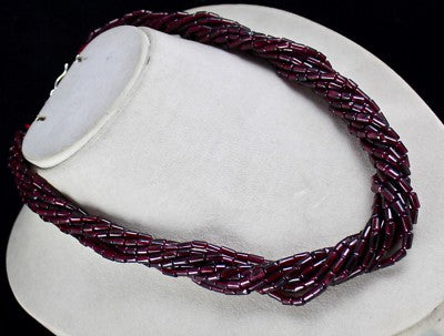 Natural Red Garnet Tube Beads Necklace 10l, 937ct Sterling Silver Ladies Fashion