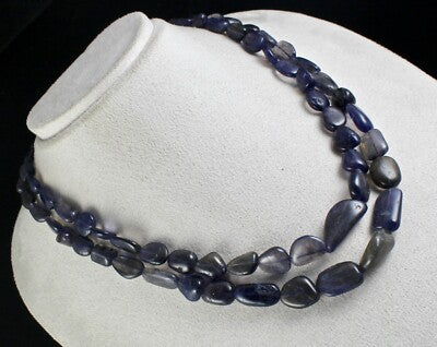 Blue Natural Iolite Cabochon 536 Carats, 2 Line Gemstone Ladies Necklace