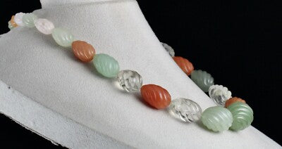 Natural Semi Precious Gemstone Melon Beads Necklace 901 Cts Sterling Silver