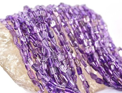 Natural Purple Amethyst Square 747 Ct Beads Sterling Silver Necklace 17"