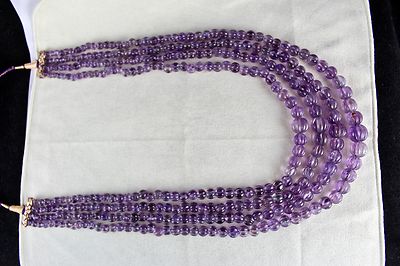 Natural Amethyst 906 Ct Carved Melon Beads Gemstone Antique Necklace