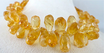 Natural Citrine Teardrop Bead Necklace 484 Ct Gemstone Sterling Silver Fashion