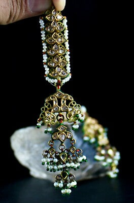 Certified Antique Natural Diamond 10ct Pearl 22k Gold Kundan Peacock Earrings