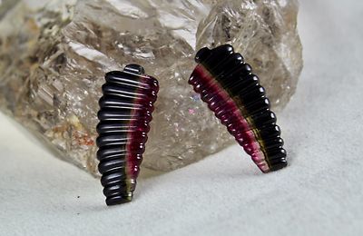 Certified Natural Watermelon Tourmaline Carved 3 Pcs 71.87ct Gemstone Set