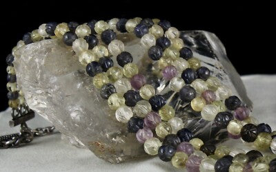 Vintage Multi Natural Semi Precious Carved Beads Gemstone Necklace 578 Ct