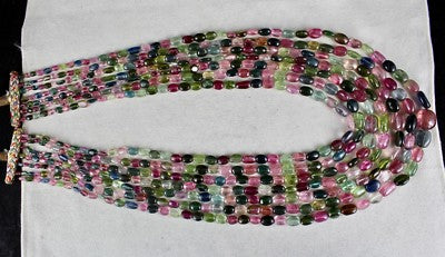 Certified Natural Multi Colour Tourmaline 847 Ct Gemstone 7 Line Beads Necklace
