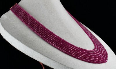 Certified Natural Ruby Beads Necklace Round 677ct 7 Line Classic Gemstone