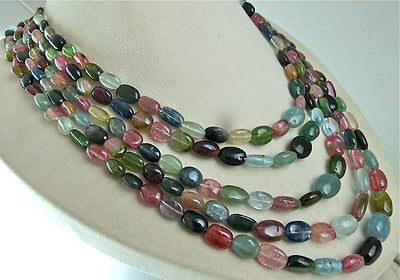 Certified Natural Multi Tourmaline Aquamarine 877 Ct Beads Long Party Necklace
