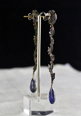 Natural Blue Iolite 10+ Ct Natural Diamond 18k Gold Sterling Silver Earrings