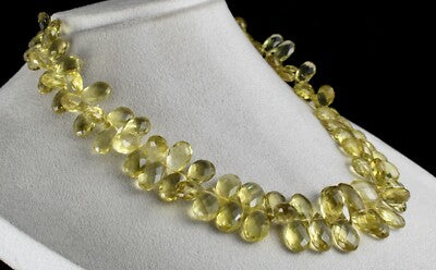 Natural Lemon Quartz 665ct Tear Drop Gemstone Necklace Beads 1 Line