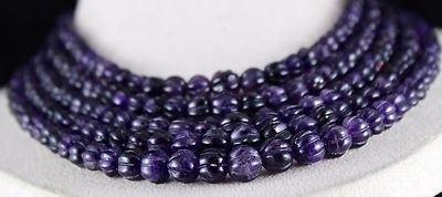 Vintage Natural Amethyst 778 Ct Carved Melon Beads Purple Gemstone Necklace