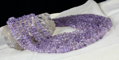 Natural Amethyst Beads Carved Melon Necklace 7l 1024ct Gemstone Antique Fashion