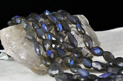 Natural Black Labradorite 688 Ct Faceted Tumble 3 Line Gemstone Beads Necklace