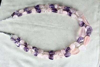 Natural Amethyst 908ct Rose Quartz Polished Rough Gemstone Beads Necklace