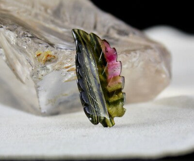 32x15mm Natural Multi Tourmaline Carved Leaf Ring Pendant 16.30 Ct Gemstone