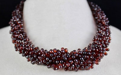 Natural Pyrope Almandine Garnet Teardrop Beaded 867 Ct Sterling Silver Necklace