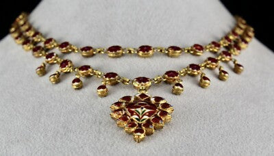 Certified Natural Diamond 22k Yellow Gold Jadau Antique Necklace Set 10ct