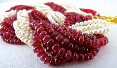 Certified Natural Red Spinel 592 Ct Freshwater Pearl Necklace For Women