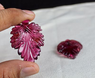 Certified Natural Pink Tourmaline Carved Leaves 4pcs 151ct Earrings Ring Pendant