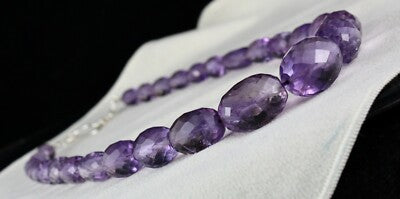 Natural Brazilian Amethyst Faceted Gemstone Necklace 582 Ct Beads Long