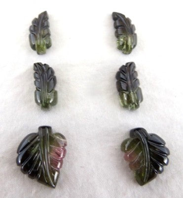 Natural Multi Colour Tourmaline 36.65ct Carved Leaves Earrings Set