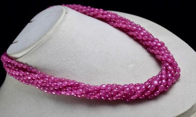 Certified Natural Ruby Cabochon 823 Ct Beaded 9 Line 18k Gold Necklace