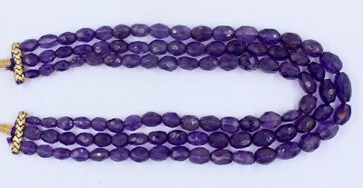 Natural Amethyst 712 Ct Faceted Oval Cabochon Beads Gemstone Necklace 3 Line