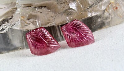 Natural Pink Tourmaline Carved Leaves Gemstone For Earring Design 21.63 Ct