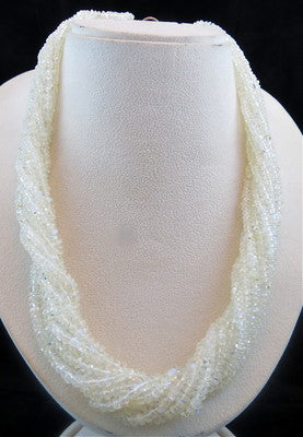 Sterling Silver Natural Rainbow Moonstone Necklace Round 727 Ct White Beads 10 L