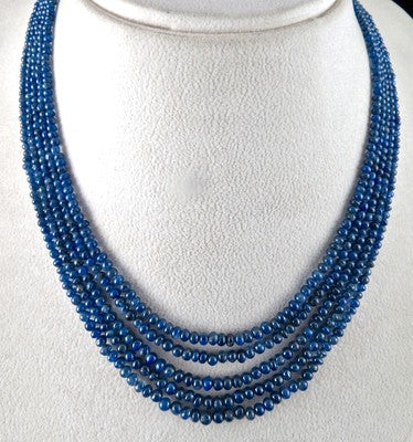 Certified Natural Blue Sapphire 289 Ct Round Beads Sterling Silver Necklace