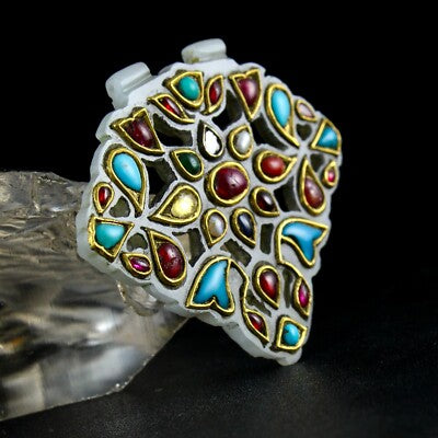 Certified Antique Persian Jade 127ct Natural Diamond 22k Gold Navratan Pendant