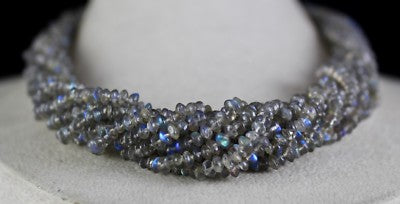 Sterling Silver Labradorite Beads Necklace 540 Ct Round 10 L Fashion Gemstone